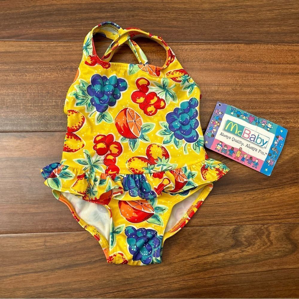 McBaby vintage McDonalds yellow fruit one piece bathing suit NWT